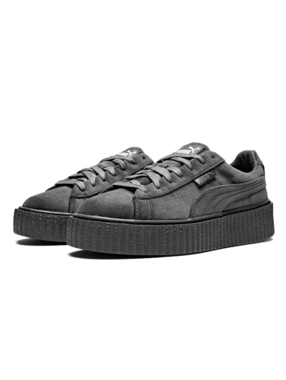Fenty x Puma Soft Grey Velvet Lace Up One Inch Gothic Platform Creepers 6.5